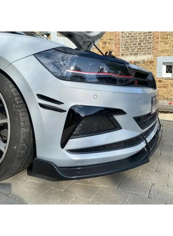 Glossy Black Front Bumper Lip Spoiler Fog Light Cover Grille For Volkswagen VW Polo MK6 Virtus 2017 2021 - Image 4